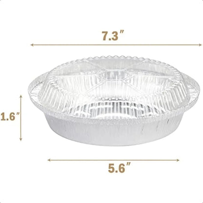 60 Pack 7Inch Round Aluminum Pans Disposable with Plastic Dome Lids Tin Foil Pans for Roasting Meal Prep toGo Containers Silver