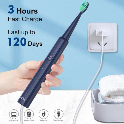 Electric Toothbrush Rechargeable With 8PCS Replacement Head Smart Timing Tooth Brush 5 Modes Teeth Clean Whitening Sonic Toothb
