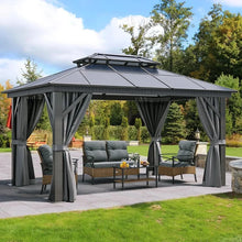 Load image into Gallery viewer, 10x12FT Hardtop Gazebo Outdoor Polycarbonate Patio Canopy with Double Top, Galvanized Iron and Aluminum Structure, Garden Tent
