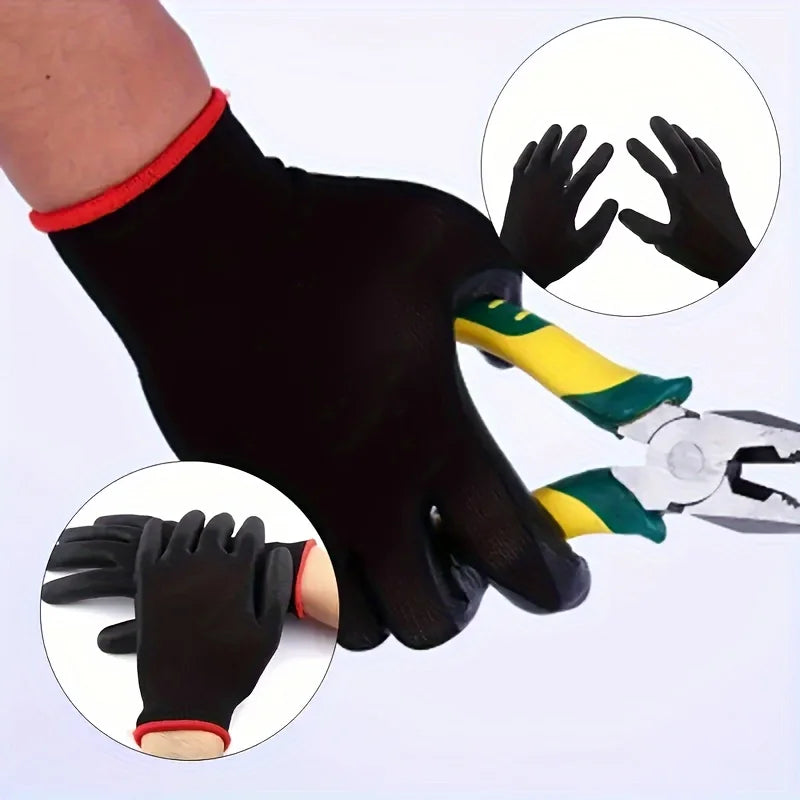 5 pairs Black Nylon Gardening Gloves with Non-Slip PU Coating - Durable, for Lawn Care & Garden Tools