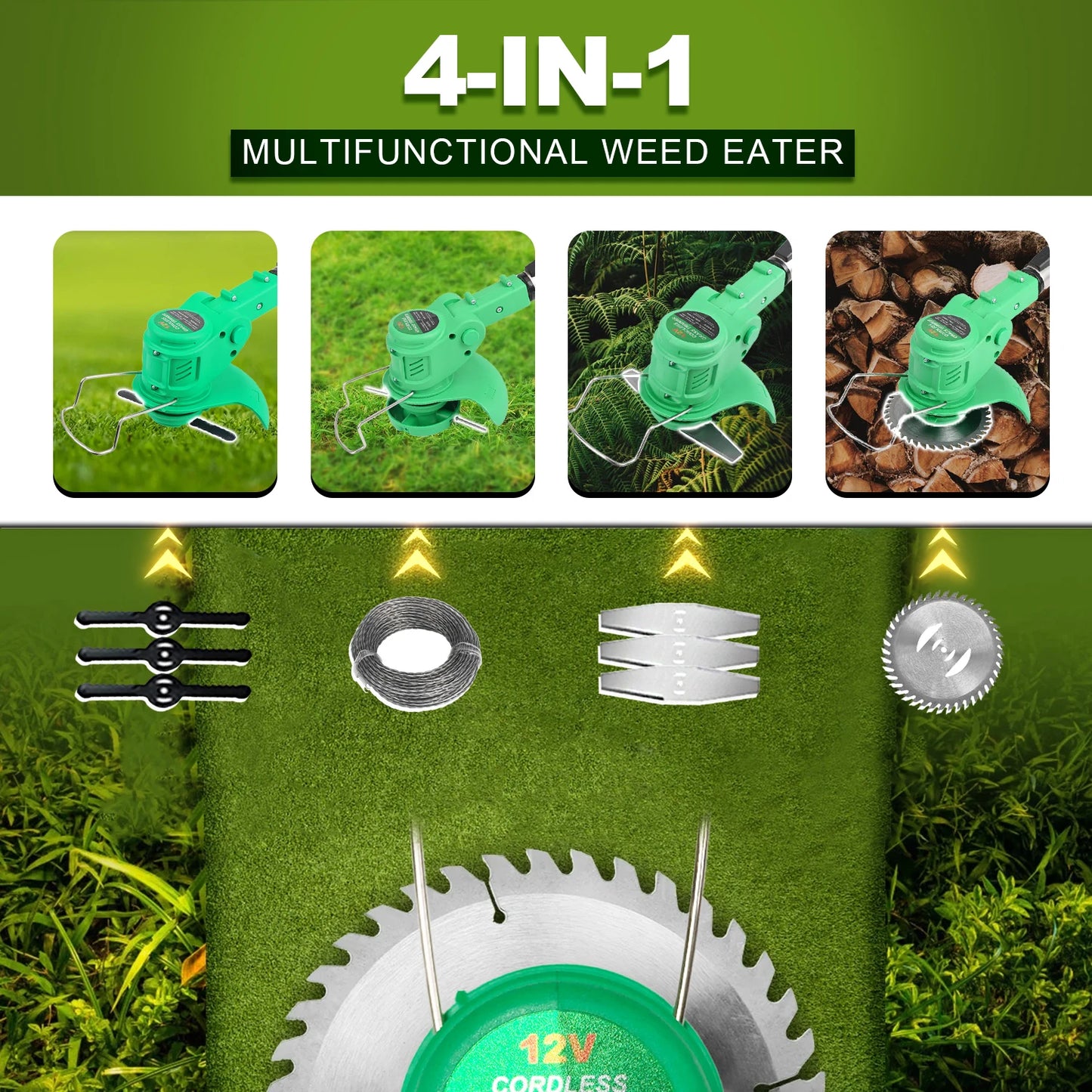 Cordless Electric Weed Eatwith a Charger, Height Adjustable Brush Cutter, Rechargeable Weeder for Home Weeding, Mowing