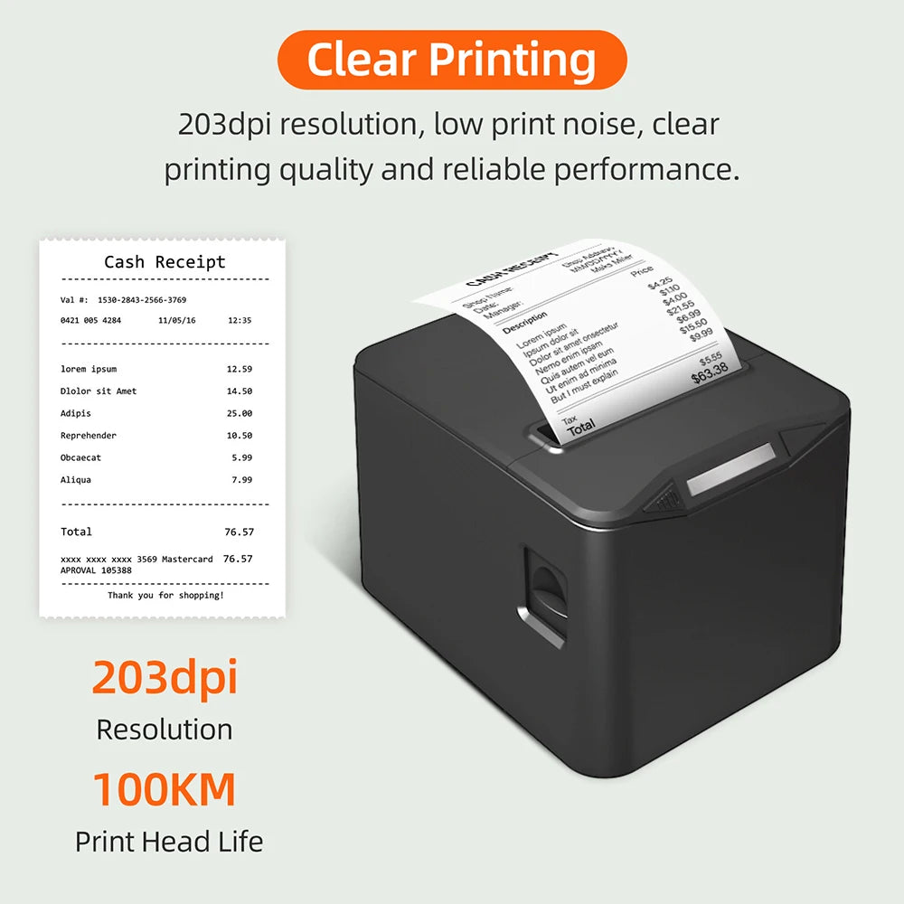 Bisofice Thermal Receipt Printer 80mm Desktop Direct Thermal Printing USB+LAN Connection High Speed with Auto Cutter Large Paper