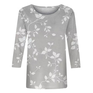 Female Clothing Delicate Fashion Shirts Floral Round Neck 3/4 Sleeves Printed Summer Women Pullover Daily Wear Vetement Femme