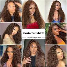 Load image into Gallery viewer, 13X6 Chocolate Brown Lace Front Wig Water Wave Wet And Wavy Lace Front Wigs Human Hair Curly Glueless Pre Plucked Bleached Knots
