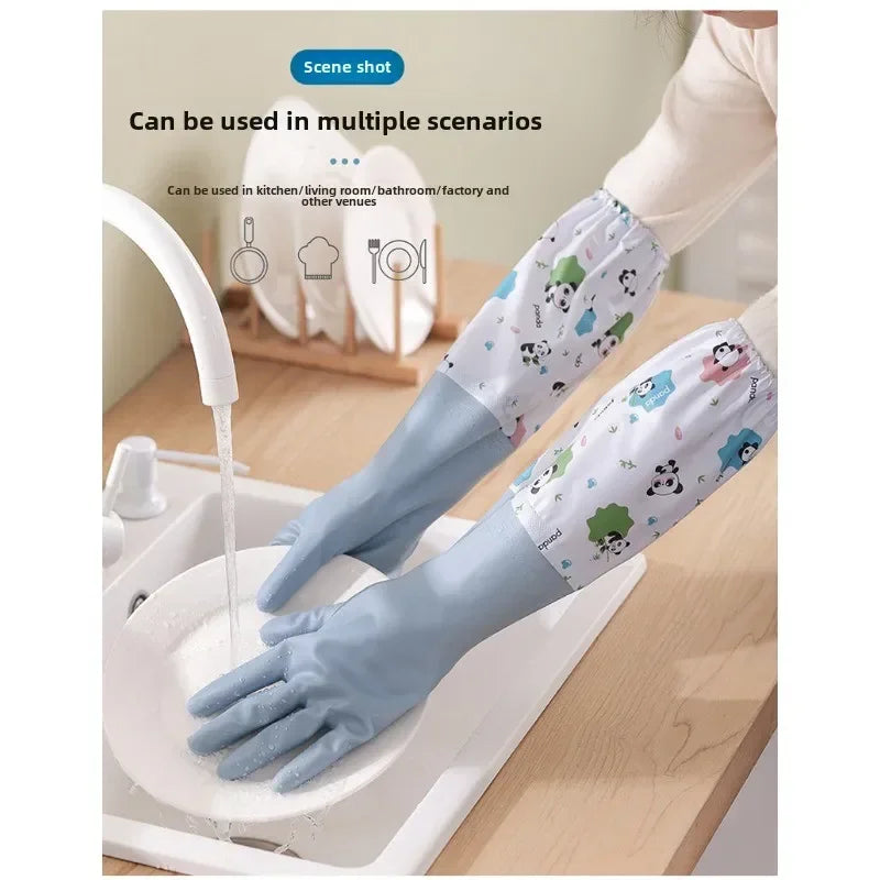 Women's Kitchen Gloves - Durable, Extended Waterproof Rubber Gloves for Dishwashing, Cleaning, Laundry & Household Chores - Comf