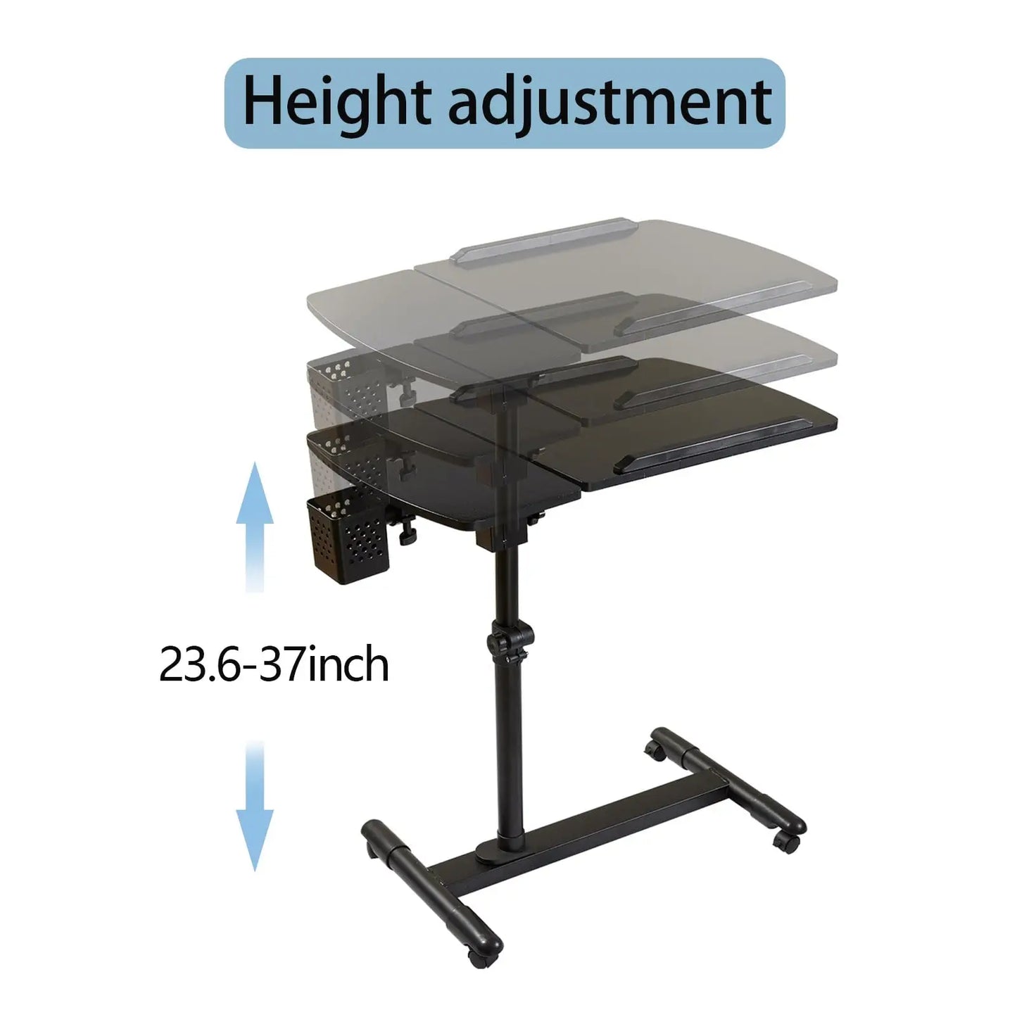 Overbed Bedside Table with Wheels, Adjustable Overbed Table with Tilting Desktops, Rolling Laptop Table, Overbed Desk