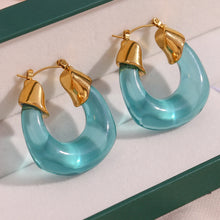 Load image into Gallery viewer, E.B.belle New Favourite Color! Summer Vocation Chunky Acrylic Resin Hoop Earrings For Woman Stainless Steel Waterproof Jewelry
