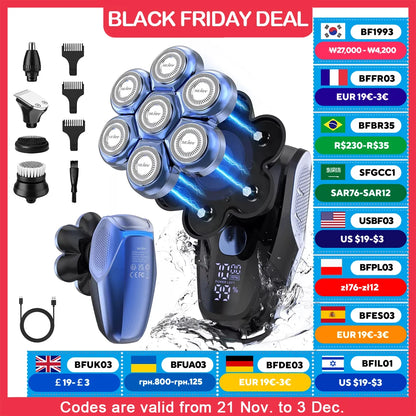 SEJOY 7D 5in1 Electric Shaver Hair Trimmer Bald Head Electric Razor Men Wet Dry