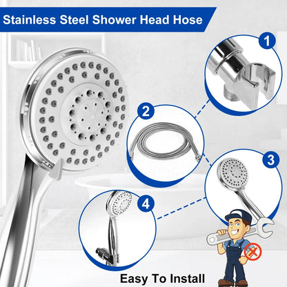 High Pressure Shower Head 5 Modes Adjustable Showerheads with Hose Water Saving Spray Nozzle Shower Head Bathroom Accessories