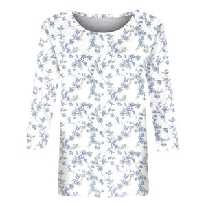 Female Clothing Delicate Fashion Shirts Floral Round Neck 3/4 Sleeves Printed Summer Women Pullover Daily Wear Vetement Femme