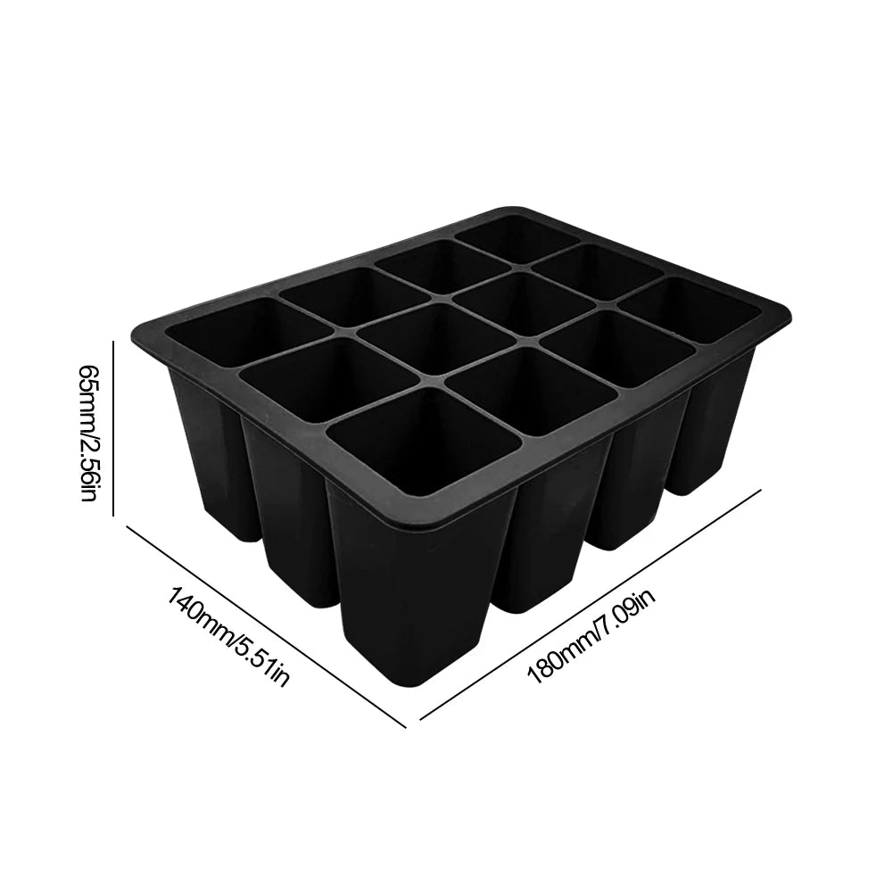 12 Holes Silicone Seedling Starter Trays Breathable Flower Plant Seed Grows Box Reusable Gardening Sowing Tray for Plants Indoor