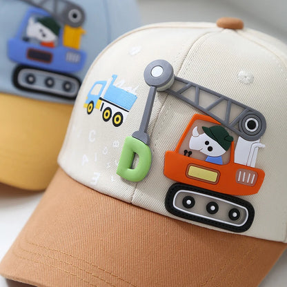 Baby Hat Cartoon Engineering Car Baseball Cap Cute Boys Girls Duckbill Cap Children Summer Sun Hat For Kids 2-6 Years