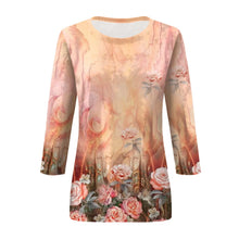 Load image into Gallery viewer, Women&#39;s Clothing T-shirt Fashion Casual Round Neck 3/4 Sleeve Loose Printed T-shirt Ladies Top Louse Beautiful Girls T-shirt
