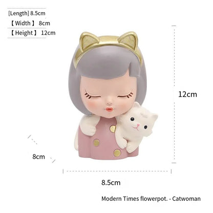 European Resin Gardening DIY Succulent Flower Pot Table Top Creative Cute Girl Green Plant Small Flower Pot Gift