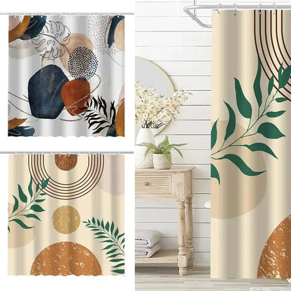 Boho Shower Curtain Waterproof Bathroom Curtain with 12 Hooks 72" x 72" Modern Shower Plant Printed Curtain Set For Bathroom