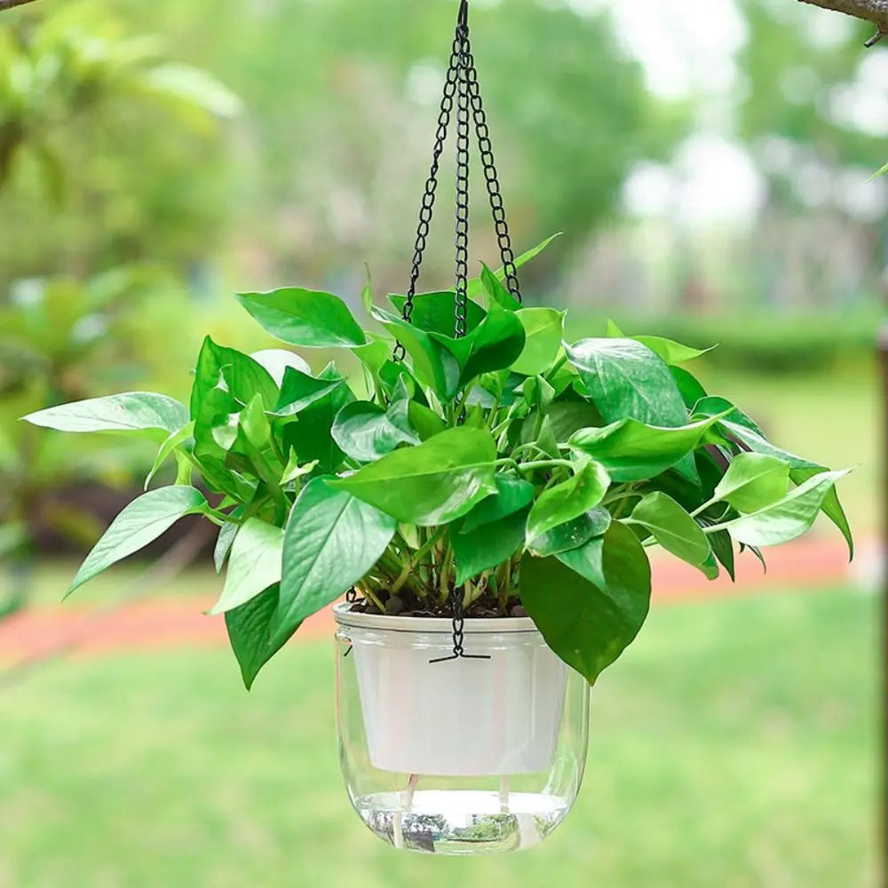 Garden Decoration Self-watering Flower Pot Plant with Chain Hanging Flower Pots Round with Drainage Holes Houseplant Flowerpot