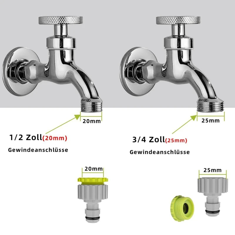 Garden Hose Tap Connector 3/4 inch and 1/2 inch BSP 2in1 Threaded Faucet Adapter Hose Connection Set for Garden Irrigation