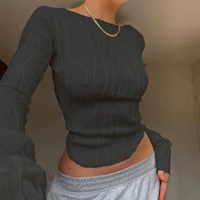 Load image into Gallery viewer, Woman Fashion Casual Ruched Long Sleeve T-shirt Blouses Female White Skinny Cropped Bottoming Shirt Autumn Y2K Top Clothes
