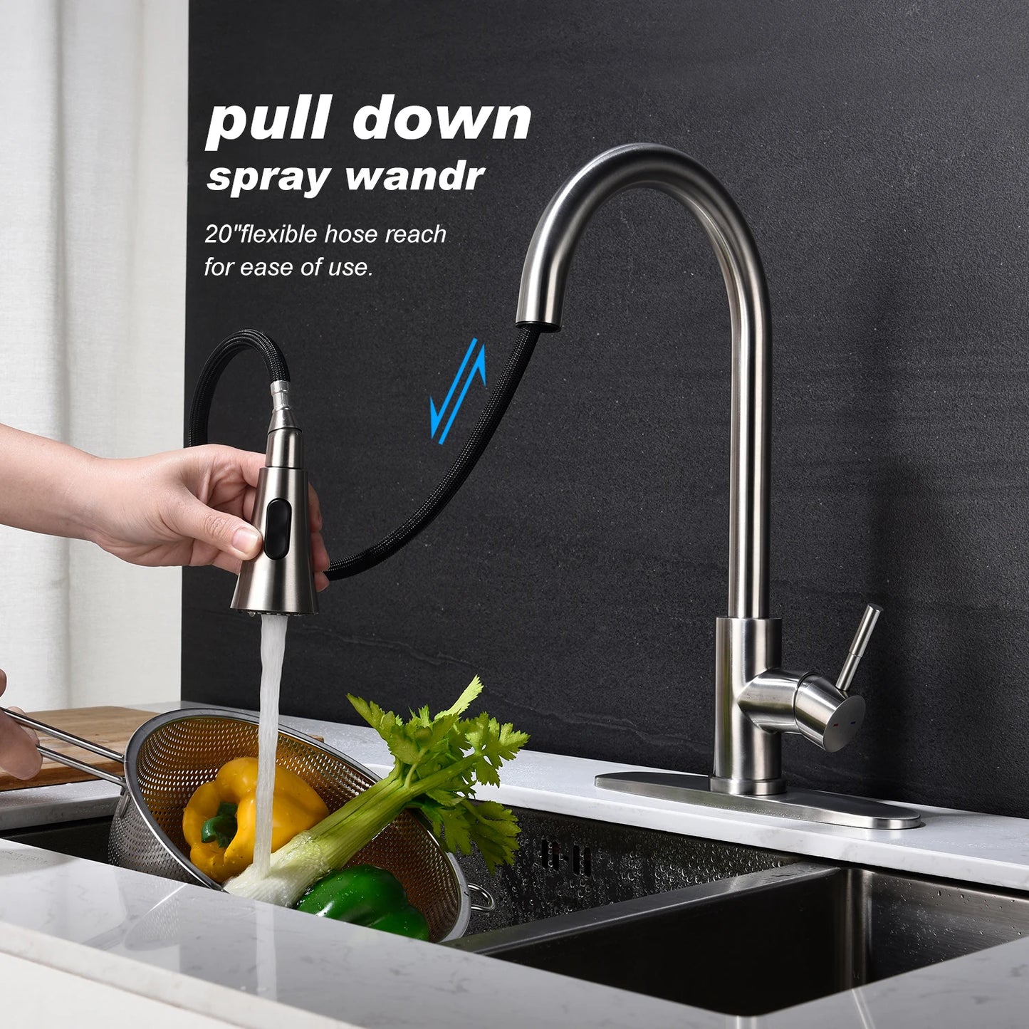 Kitchen Faucet with Pull Out Spraye Kitchen Faucet  Single Handle  Out Mixer  Stream Sprayer Nozzle Stainless Steel Family