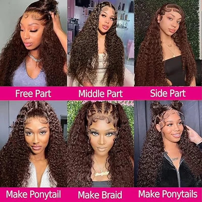 13X6 Chocolate Brown Lace Front Wig Water Wave Wet And Wavy Lace Front Wigs Human Hair Curly Glueless Pre Plucked Bleached Knots