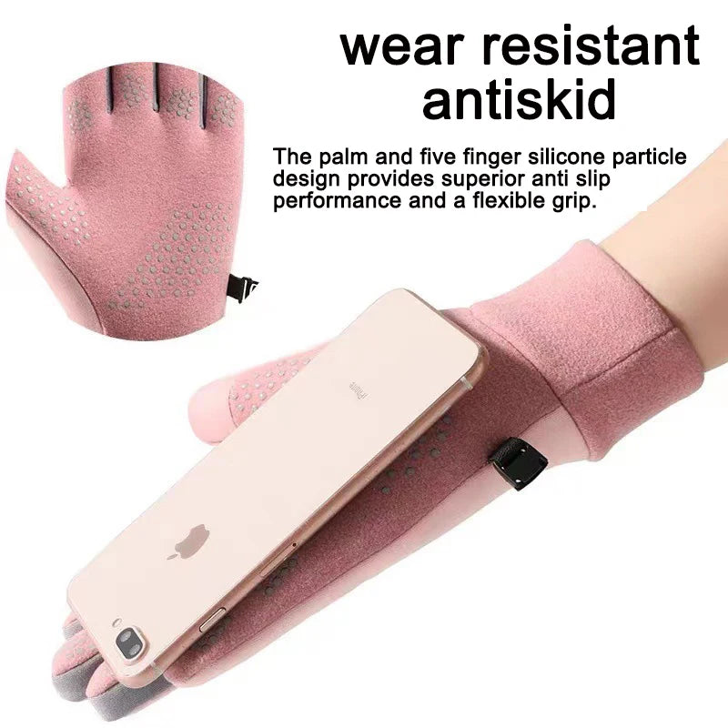 Womens Autumn and Winter Sports Warm Gloves Waterproof and Anti Slip Cycling Gloves Wind and Cold Resistant Outdoor Activity Glo