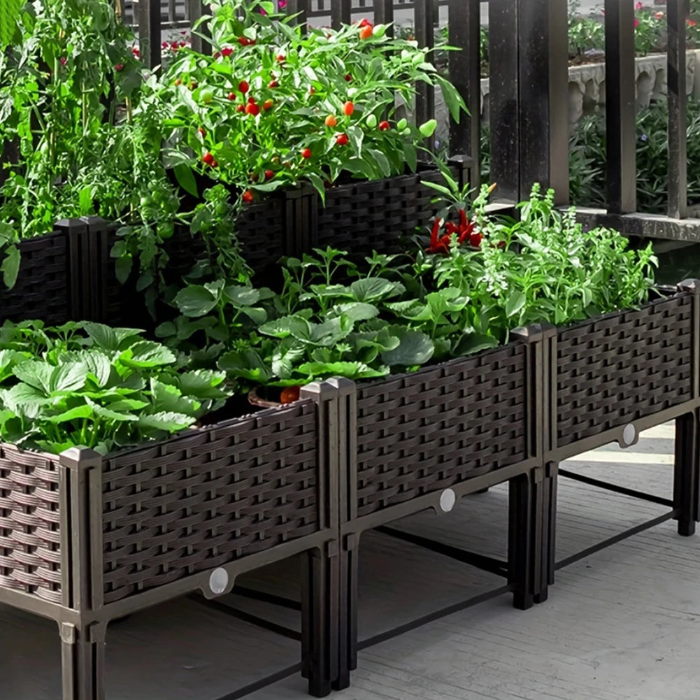 Plastic Raised Garden Bed with Legs Raised Bed W/Drainage Holes Planter Container for Vegetables Fruits Flowers Herbs