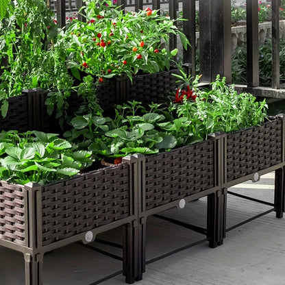 Plastic Raised Garden Bed with Legs Raised Bed W/Drainage Holes Planter Container for Vegetables Fruits Flowers Herbs