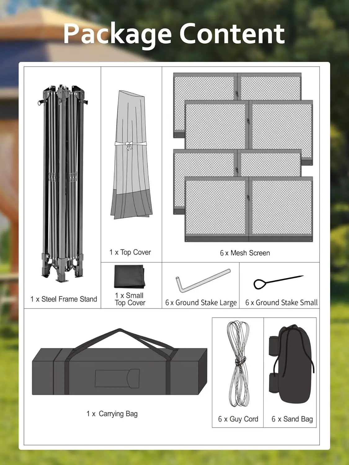 Pop Up Gazebo 13x13ft Hexagonal Canopy Shelter Instant Patio Tent with Mesh Netting Steel Frame for Outdoor Backyard Garden