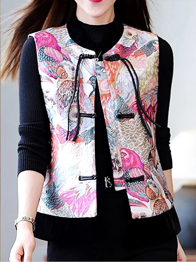 Elegant sleeveless vest jacket women vest new Chinese style Tang suit top cardigan with pockets can be worn in all seasons