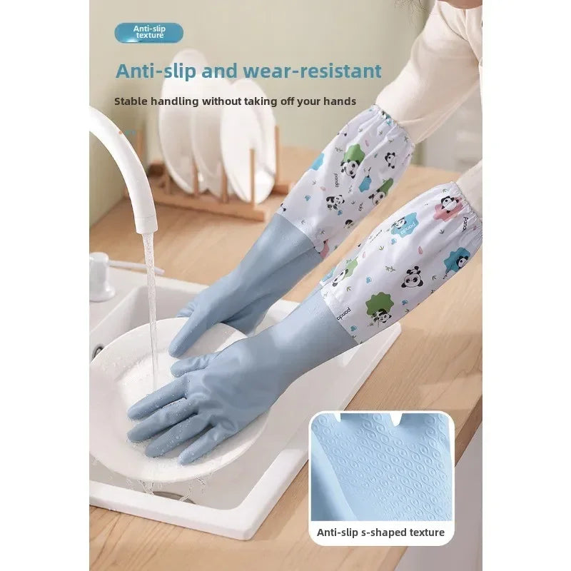 Women's Kitchen Gloves - Durable, Extended Waterproof Rubber Gloves for Dishwashing, Cleaning, Laundry & Household Chores - Comf