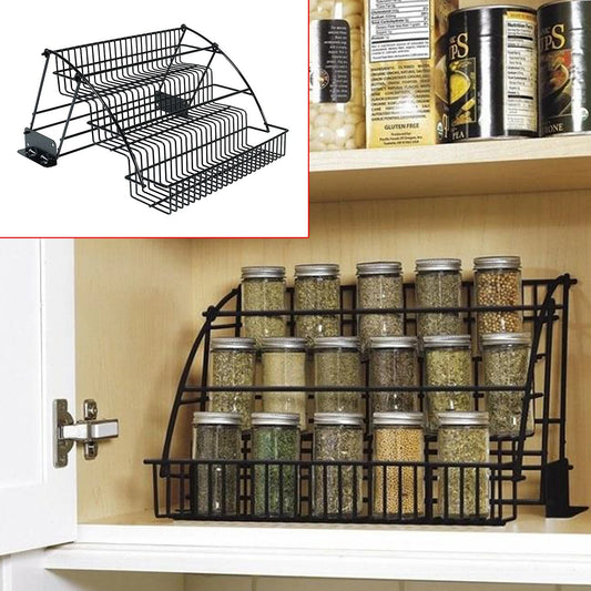 3 Tier Layer Kitchen Storage Pull Down Basket Spice Rack Cabinet Pantry Shelf Countertop Jars Rack Organizer