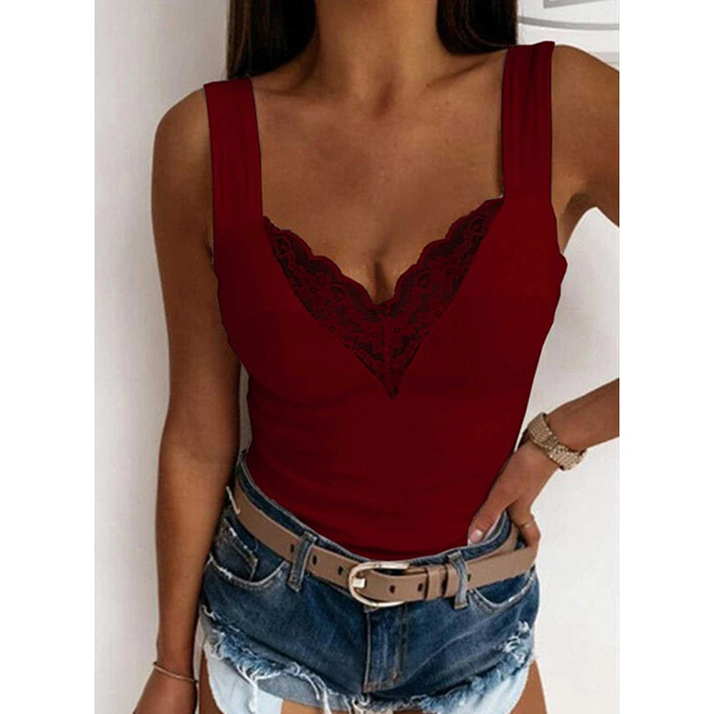 Women's Clothing Sexy Lace Tank Top For Ladies Autumn Basis Sleeveless Vest Pullover Y2K Tops Elegant Female T-shirts Tees