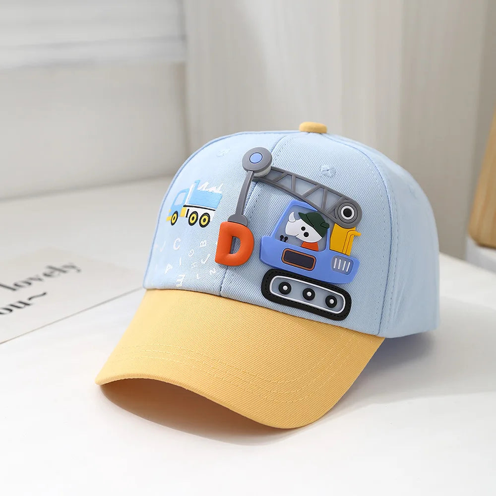 Baby Hat Cartoon Engineering Car Baseball Cap Cute Boys Girls Duckbill Cap Children Summer Sun Hat For Kids 2-6 Years