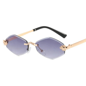 Fashion Small Polygonal Sunglasses for Women Luxury Brand Rmless Brown Rhombus Sun Glasses Woman Vintage Metal Shades Eyewear