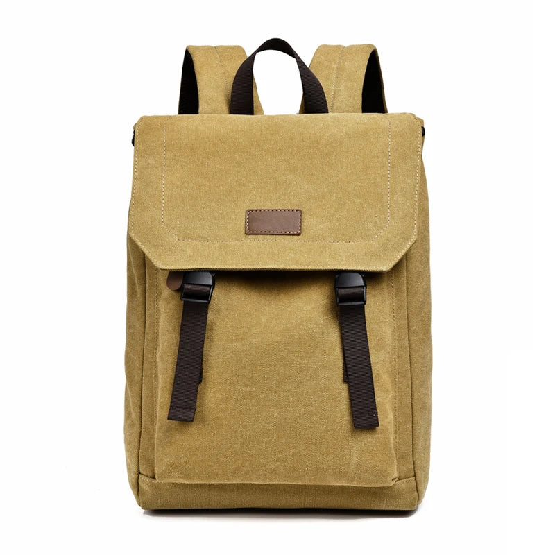 Mens Canvas Backpack Retro Style Large Capacity Bag with Buckle Straps
