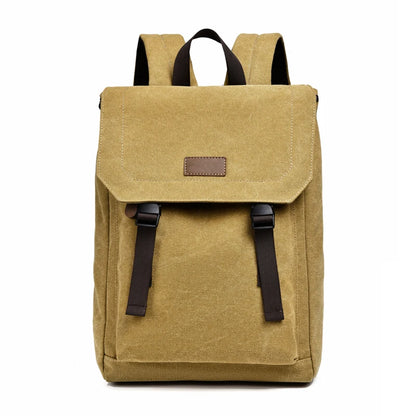 Mens Canvas Backpack Retro Style Large Capacity Bag with Buckle Straps