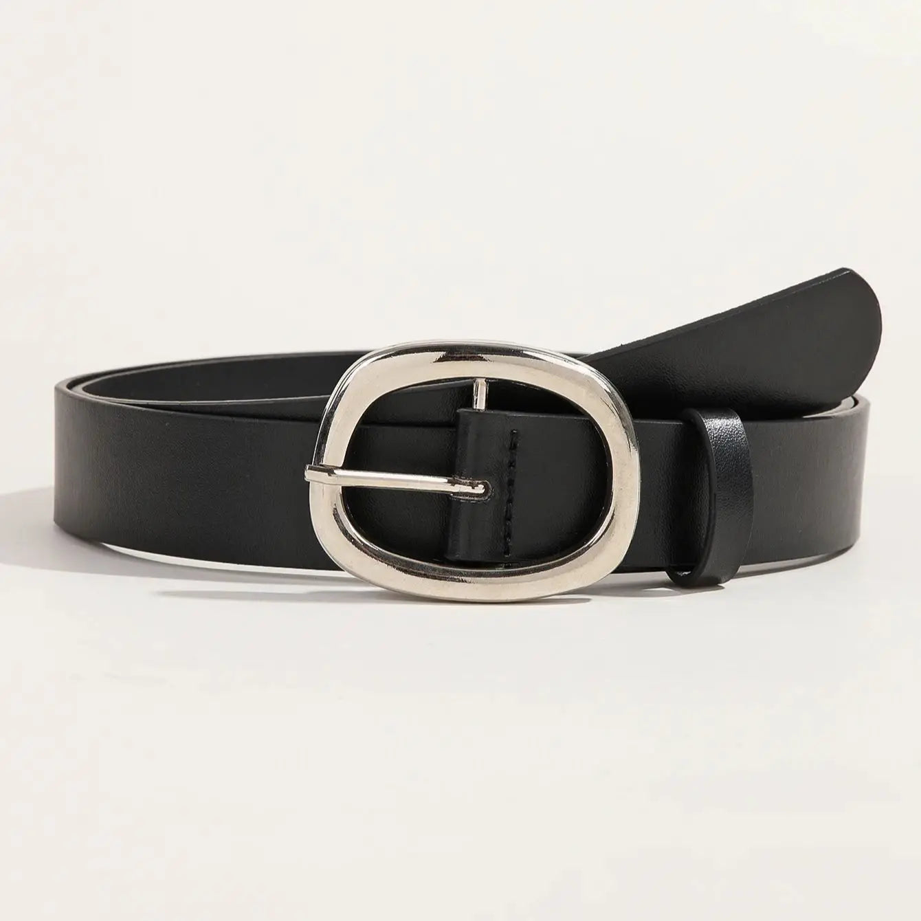 Women's Casual And Business Style black Belt With 3.2" Oval Buckle Adjustable Leatherette Waist Accessory