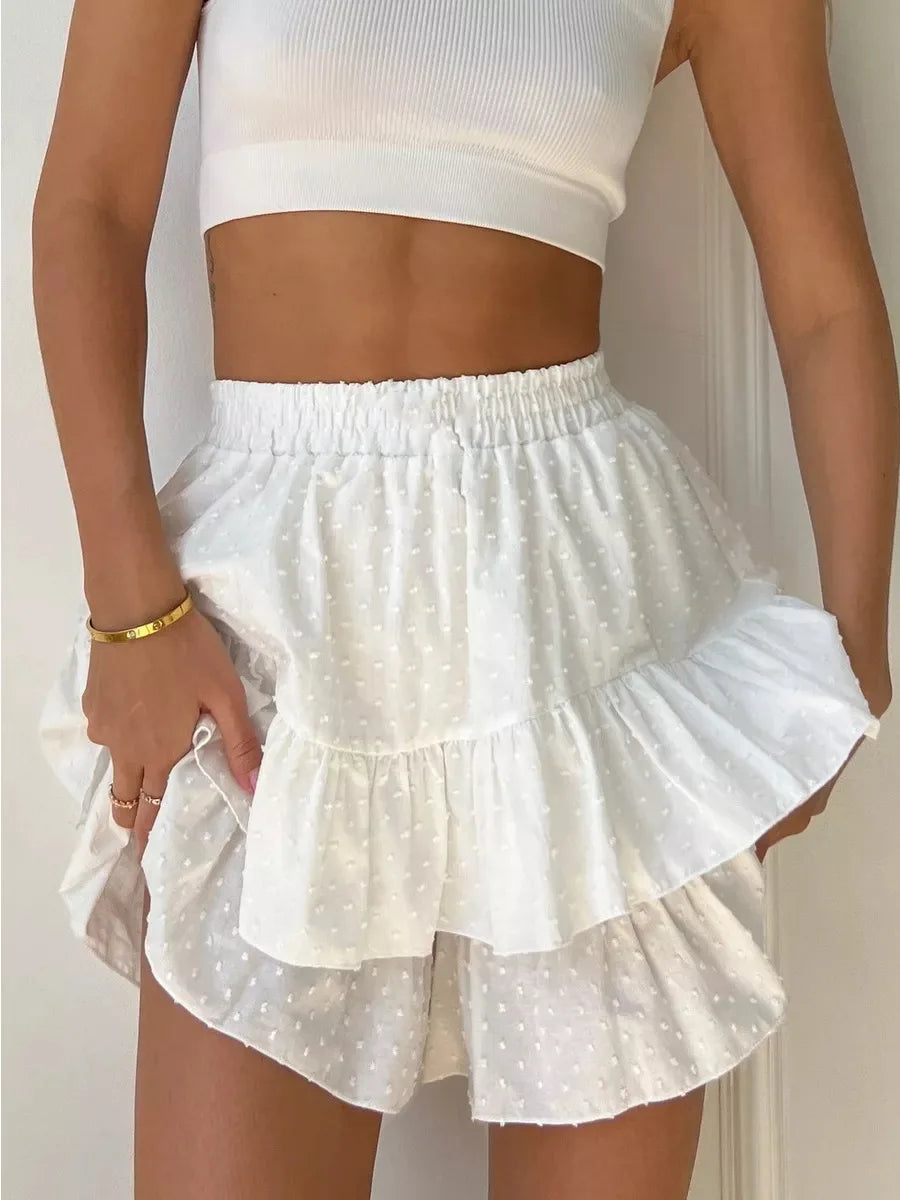 The new women's clothing in summer is a solid color high-waisted lace design sexy cake skirt skirt
