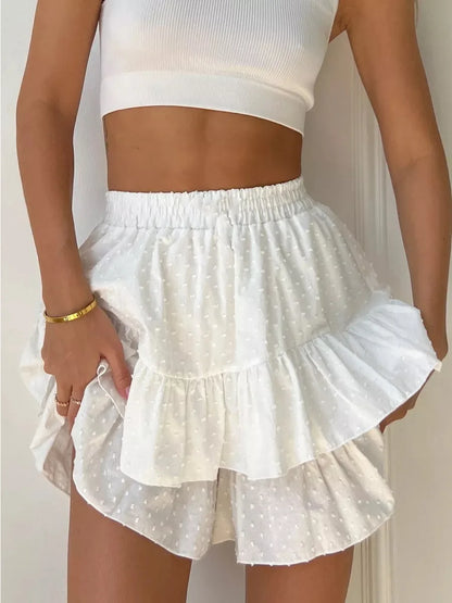 The new women's clothing in summer is a solid color high-waisted lace design sexy cake skirt skirt