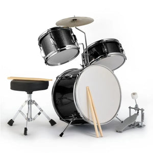 14x10 3Pieces Junior Drum Set Kit Pedal Drum Stick Wrench Drum Stool Black