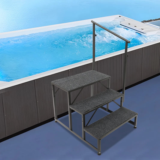 3-step Porch Steps with Handrails and Foot Pads and Soft Cushions Non-slip Portable Step Stool Home Decor for Travel Trailer