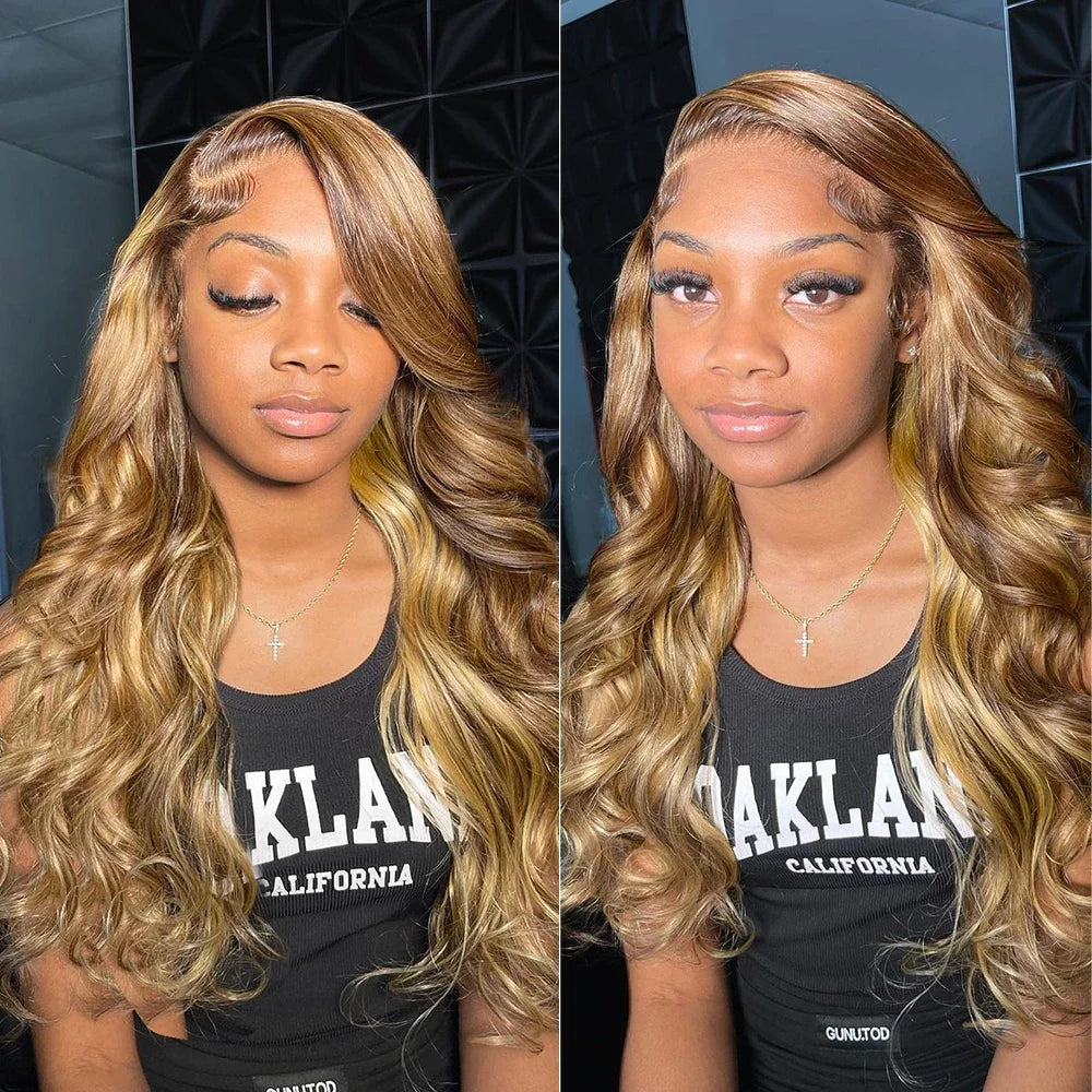 13x6 Highlight Body Wave Lace Front Wig  Human Hair 13x6 HD Transparent Lace Frontal Wig Remy For Black Women 180% Density