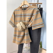 Load image into Gallery viewer, Women&#39;s Clothing American Beautiful Contrast Stripe Short Sleeve T-Shirt Summer Loose Casual Versatile Fashion Top
