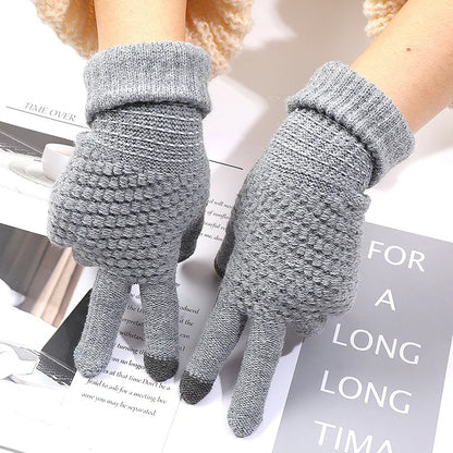 Women Men Warm Winter Touch Screen Gloves Stretch Classical Knit Mittens Wool Full Finger Outdoor Cycling Driving Glove