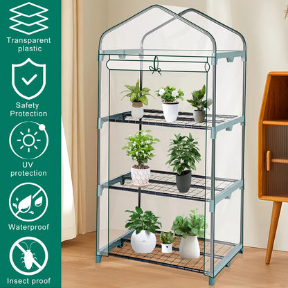Garden Greenhouse 4 Tier Walk-in Green House Transparent Cover with Doors & Windows Small Waterproof Frost Without Iron Frame