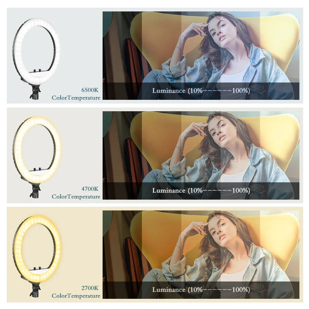 18 Inch Ring Light 36W Dimmable 3200K-5600K Light Carrying Bag for YouTube Selfies Photography Compatible Smartphones