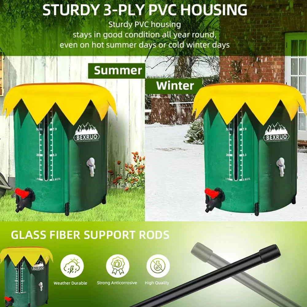 100-380 Gallon Rain Barrel Collapsible PVC Rain Collection System with Three Spigots Water Storage Tank Water Barrel Collector