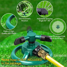 Load image into Gallery viewer, Garden Sprinkler, Adjustable 360 Degree Rotation Lawn Sprinkler, Large Area Coverage, Multipurpose Yard Sprinklers for Plant Irr
