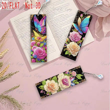 Load image into Gallery viewer, Three-piece diamond painting bookmark set, DIY creative colorful floral and butterfly design, with diamond book bookmarks
