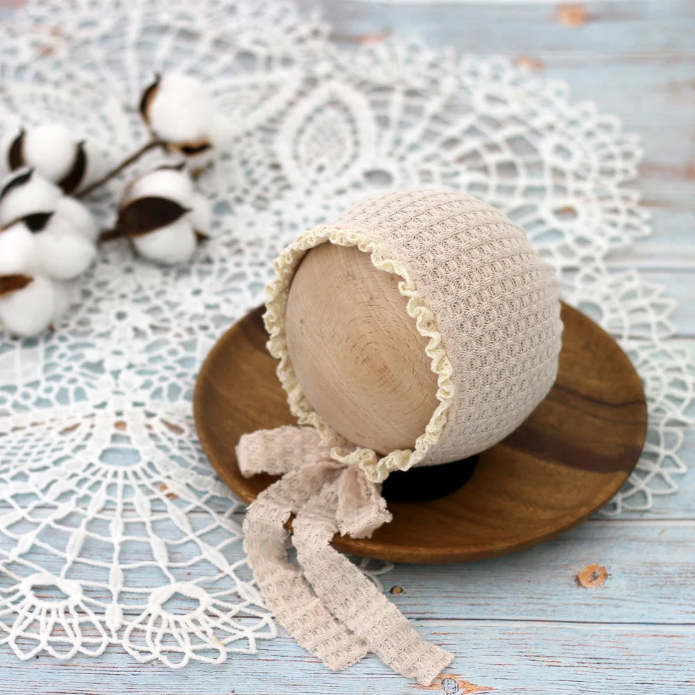 Baby Photo Cute Hat Newborn Photography Props Baby Costume Waffle Lace Tie Single Hat Fotografia Acessorios Girls Photo Props